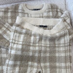 Nasty Gal Cream and Tan Checkered Knit Set